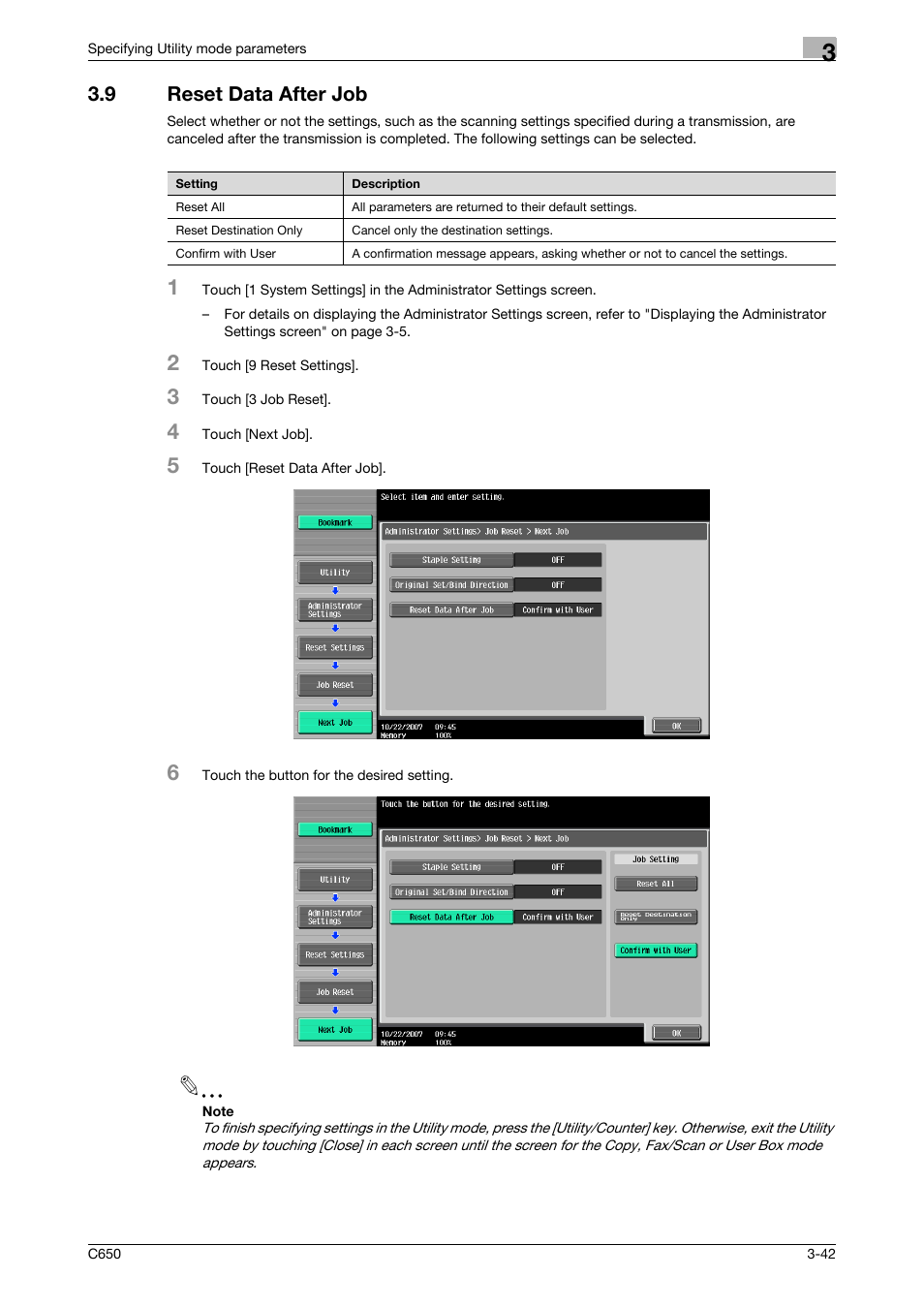 9 reset data after job, Reset data after job -42 | Konica Minolta bizhub C650 User Manual | Page 163 / 304