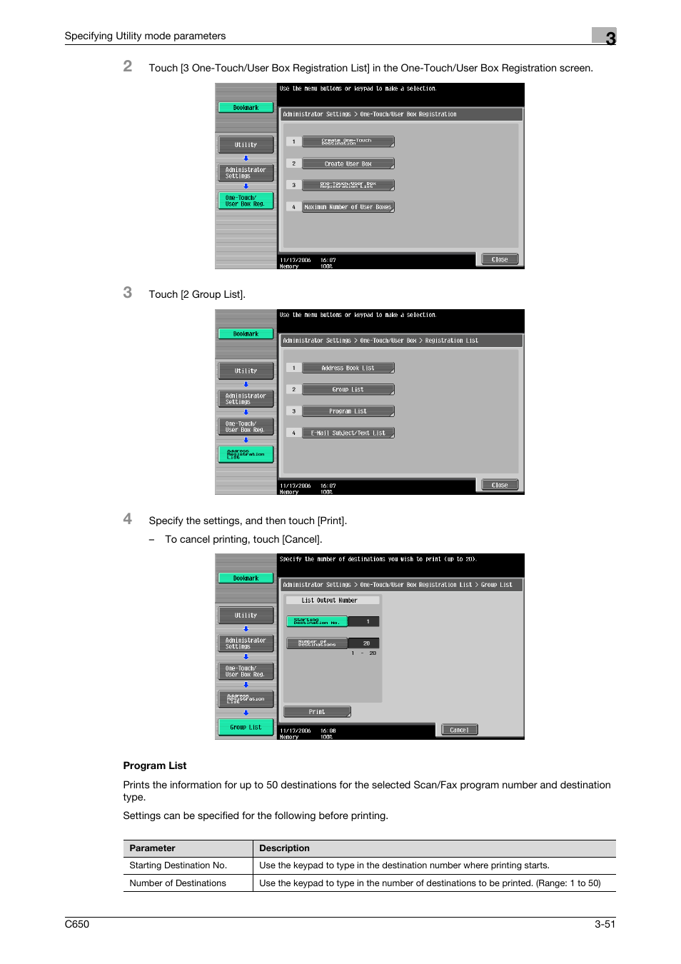 Program list, Program list -51 | Konica Minolta bizhub C650 User Manual | Page 172 / 304