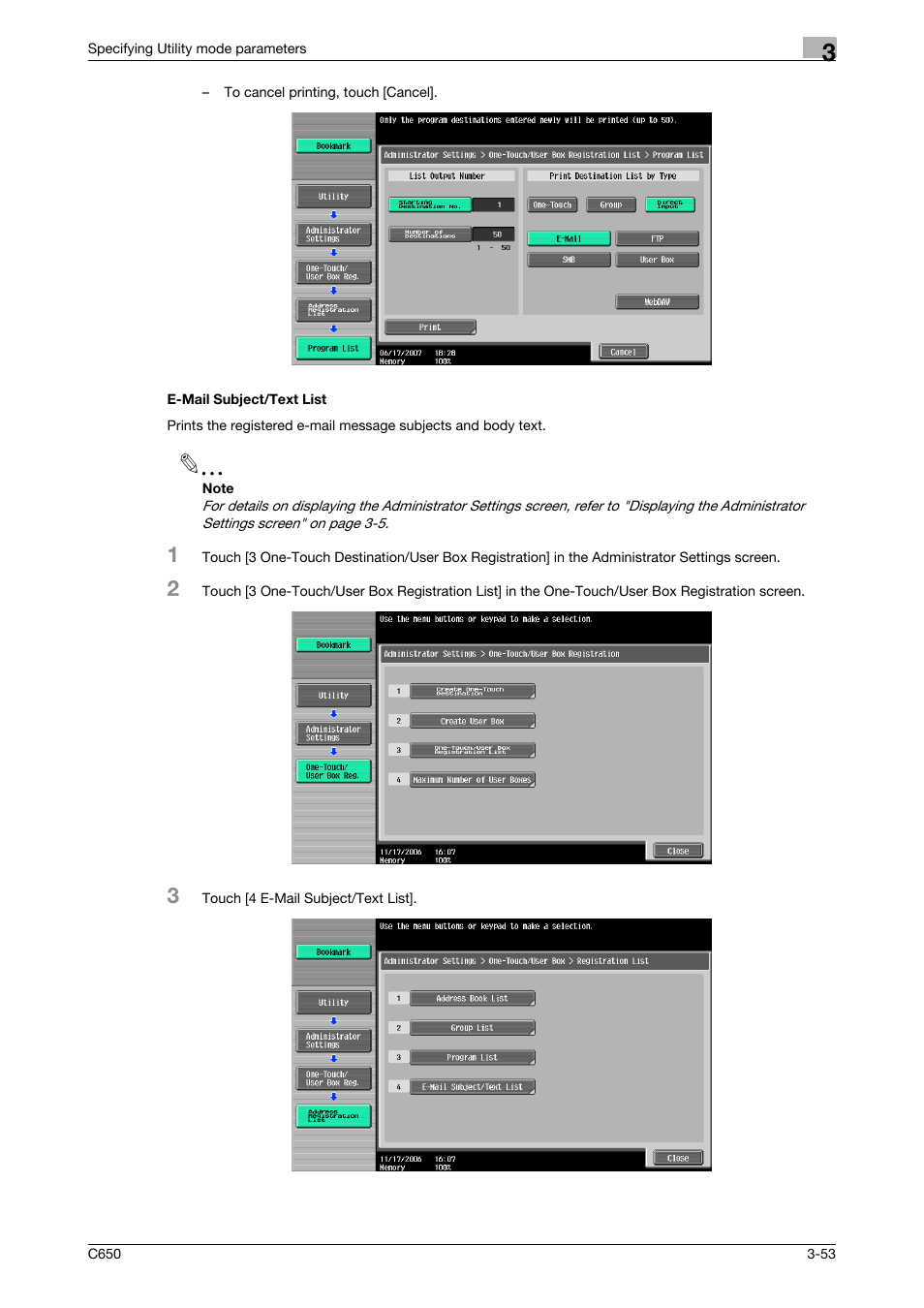 E-mail subject/text list, E-mail subject/text list -53 | Konica Minolta bizhub C650 User Manual | Page 174 / 304