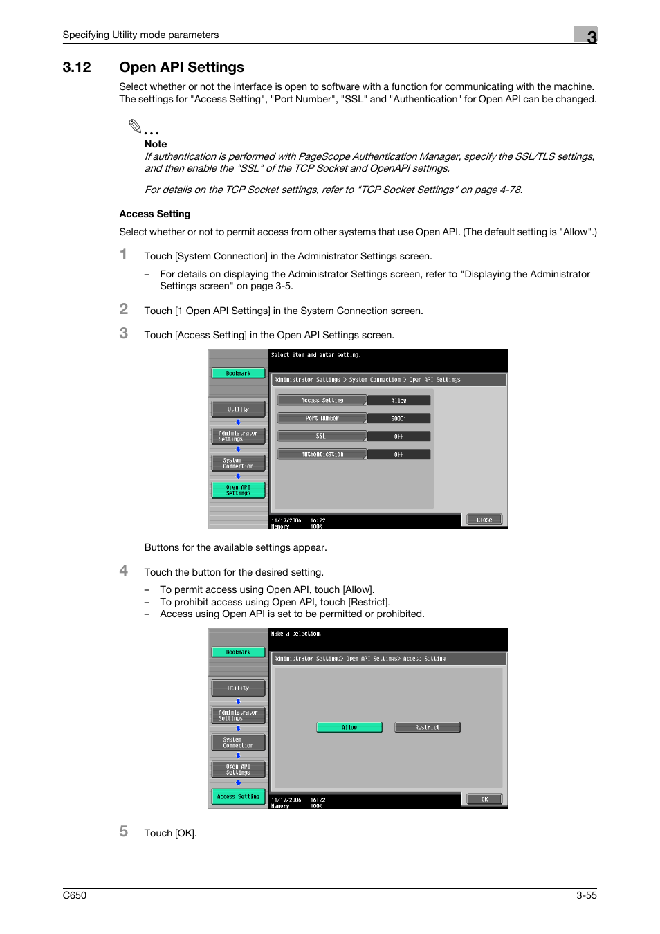 12 open api settings, Access setting, Open api settings -55 access setting -55 | Konica Minolta bizhub C650 User Manual | Page 176 / 304