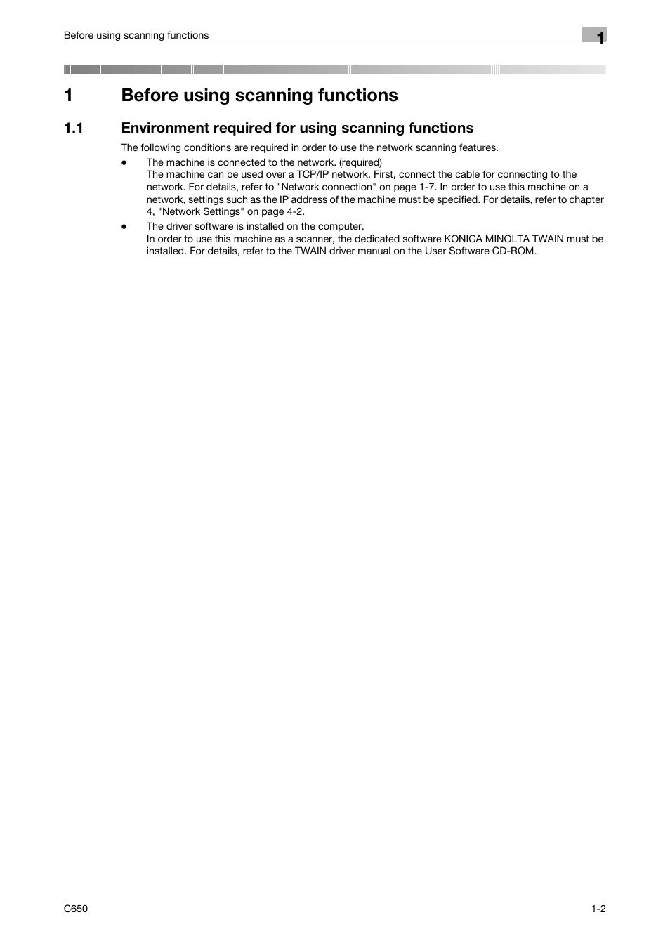 1 before using scanning functions, Before using scanning functions, 1before using scanning functions | Konica Minolta bizhub C650 User Manual | Page 18 / 304