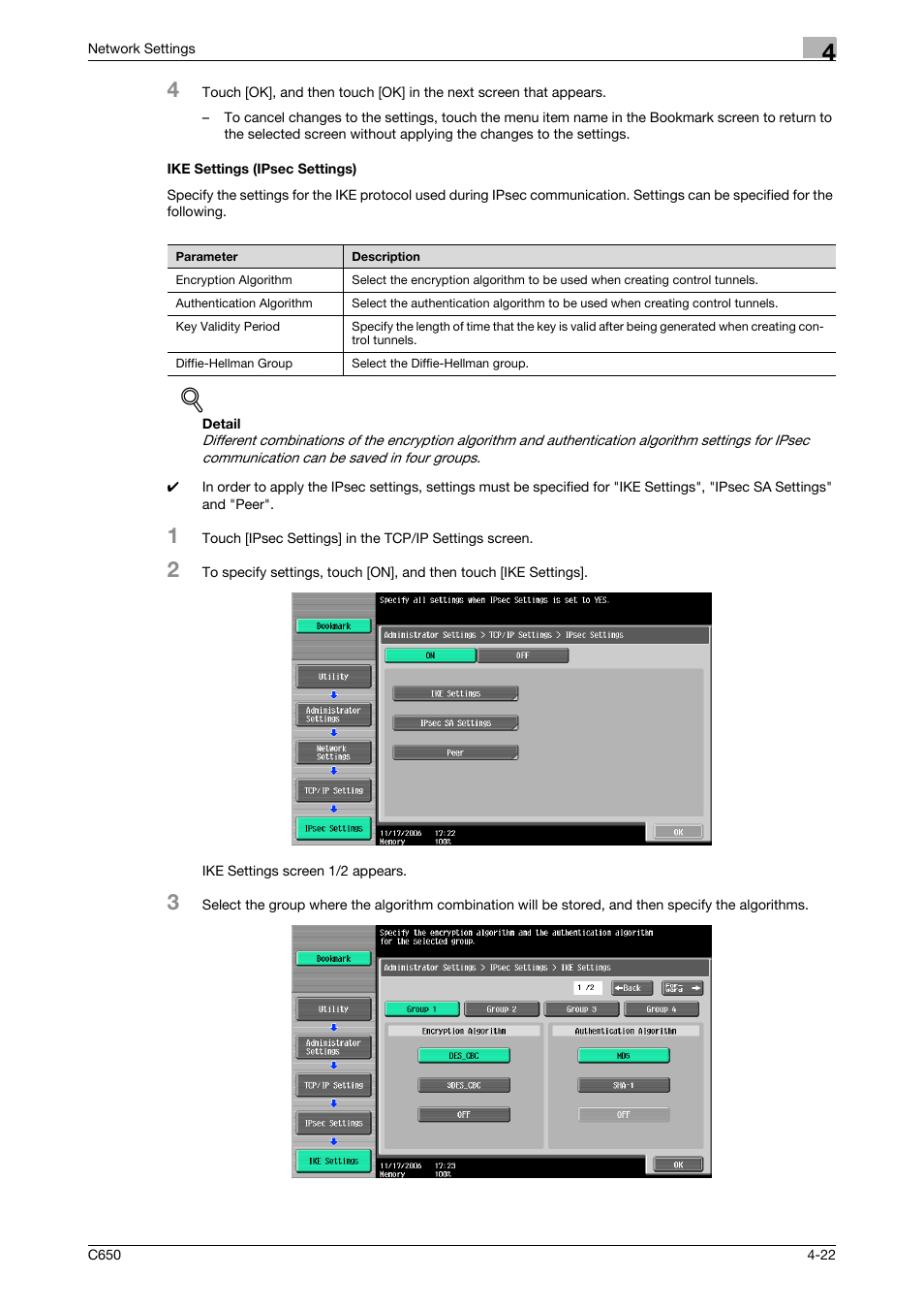 Ike settings (ipsec settings), Ike settings (ipsec settings) -22 | Konica Minolta bizhub C650 User Manual | Page 202 / 304