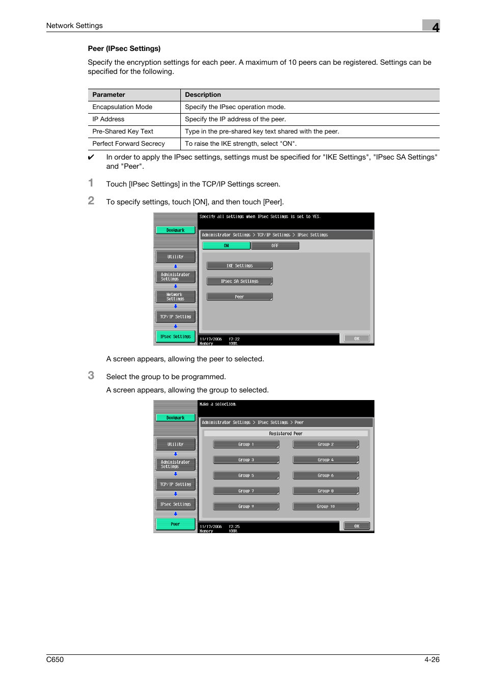 Peer (ipsec settings), Peer (ipsec settings) -26 | Konica Minolta bizhub C650 User Manual | Page 206 / 304