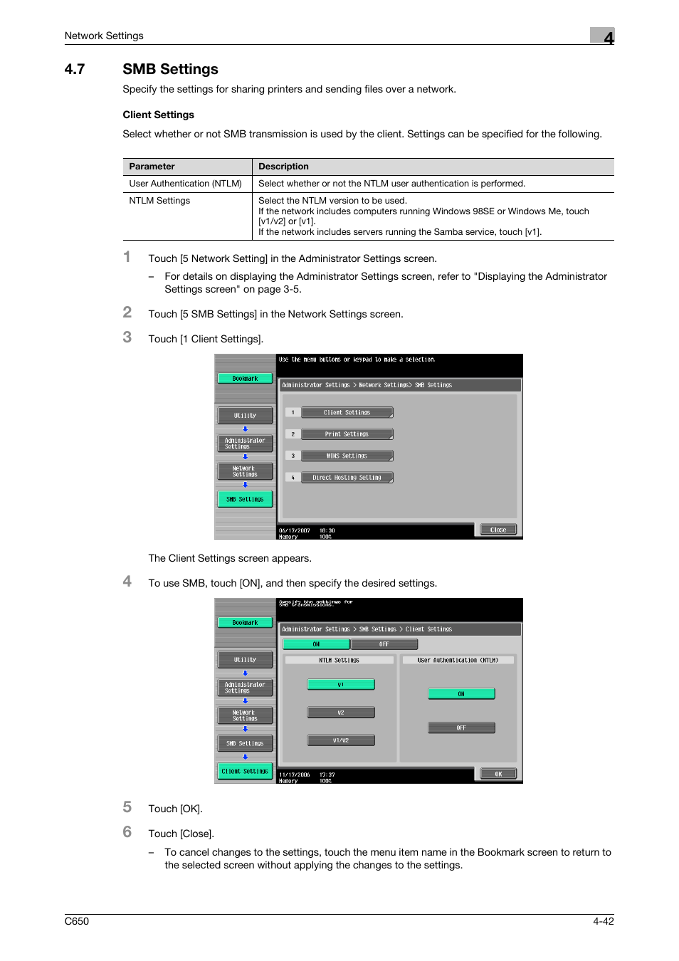 7 smb settings, Client settings, Smb settings -42 client settings -42 | Konica Minolta bizhub C650 User Manual | Page 222 / 304