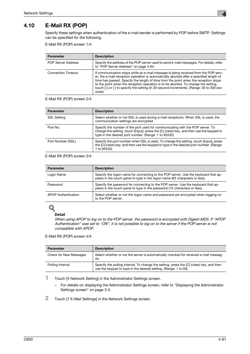 10 e-mail rx (pop), E-mail rx (pop) -61 | Konica Minolta bizhub C650 User Manual | Page 241 / 304