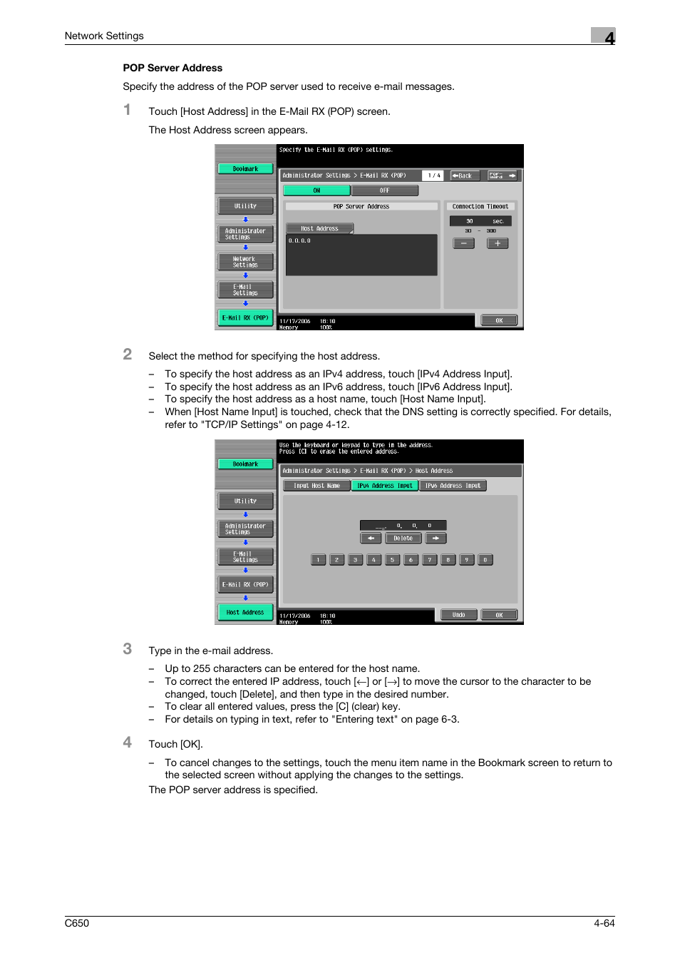 Pop server address, Pop server address -64 | Konica Minolta bizhub C650 User Manual | Page 244 / 304