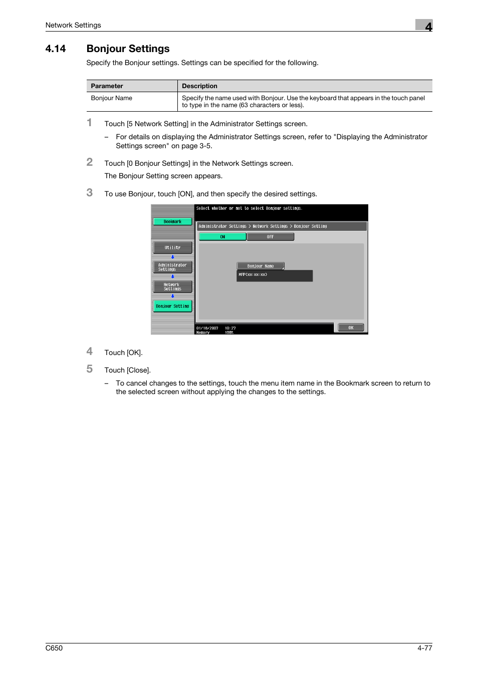 14 bonjour settings, Bonjour settings -77 | Konica Minolta bizhub C650 User Manual | Page 257 / 304