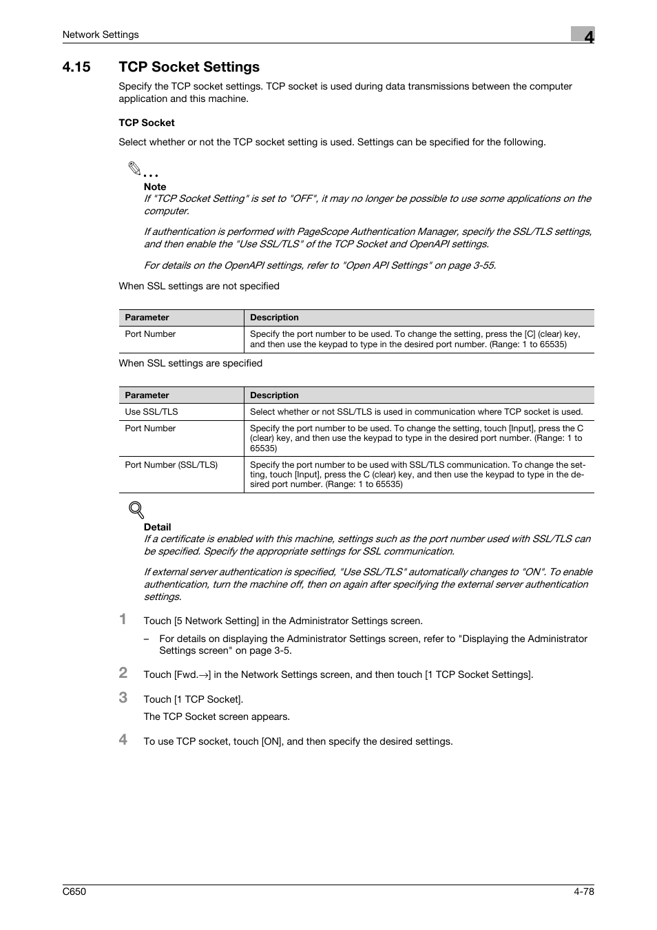 15 tcp socket settings, Tcp socket, Tcp socket settings -78 tcp socket -78 | Konica Minolta bizhub C650 User Manual | Page 258 / 304