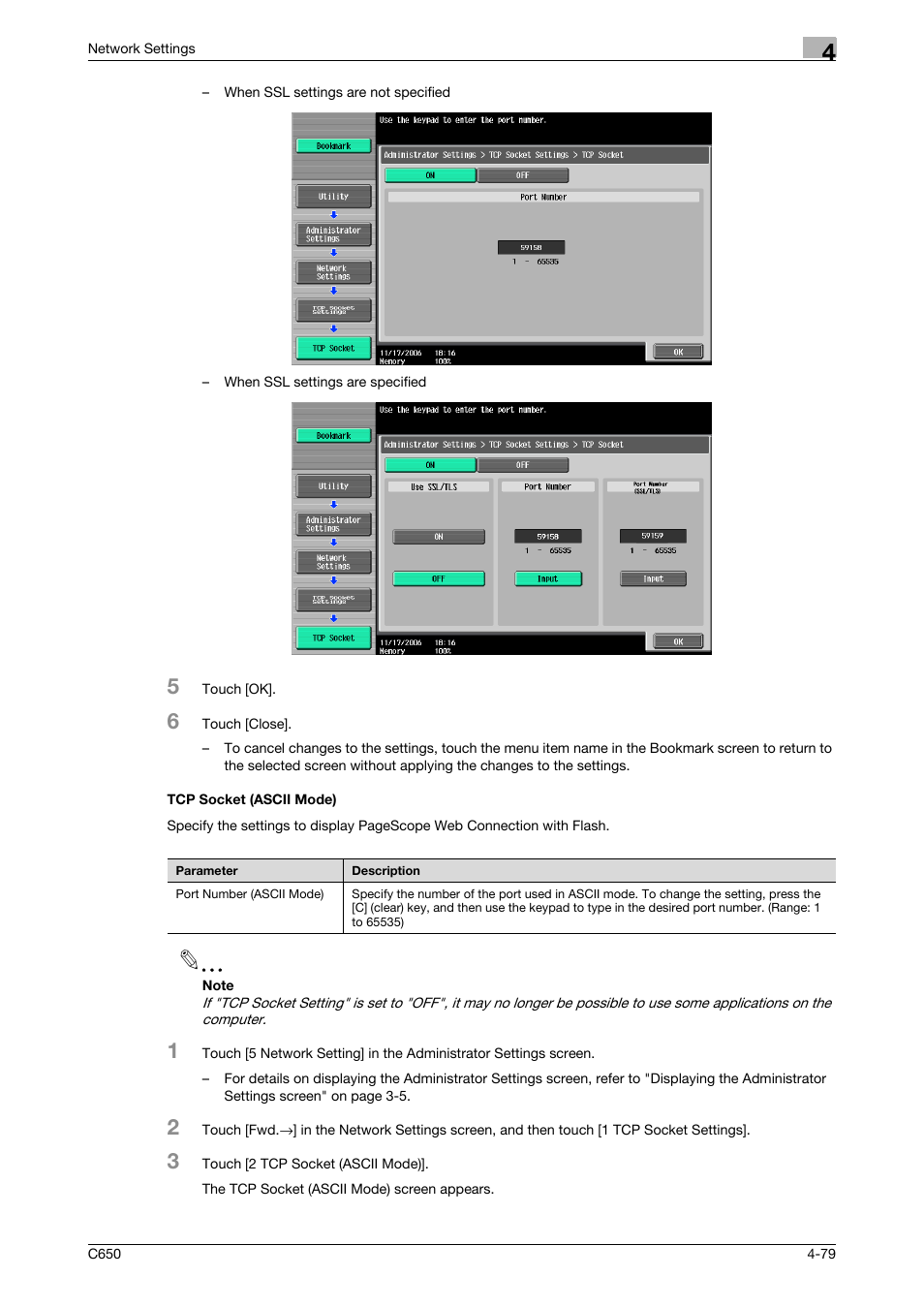 Tcp socket (ascii mode), Tcp socket (ascii mode) -79 | Konica Minolta bizhub C650 User Manual | Page 259 / 304