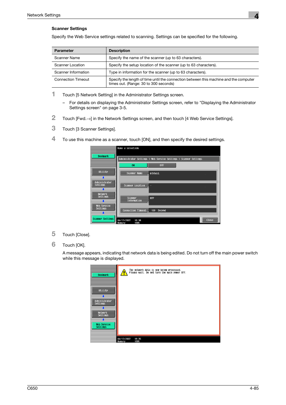 Scanner settings, Scanner settings -85 | Konica Minolta bizhub C650 User Manual | Page 265 / 304