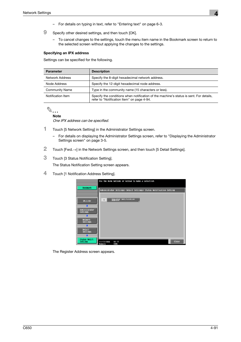 Specifying an ipx address, Specifying an ipx address -91 | Konica Minolta bizhub C650 User Manual | Page 271 / 304