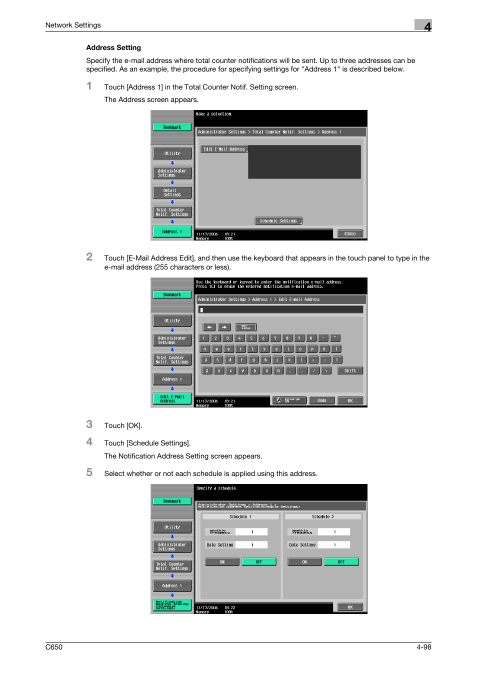 Address setting, Address setting -98 | Konica Minolta bizhub C650 User Manual | Page 278 / 304