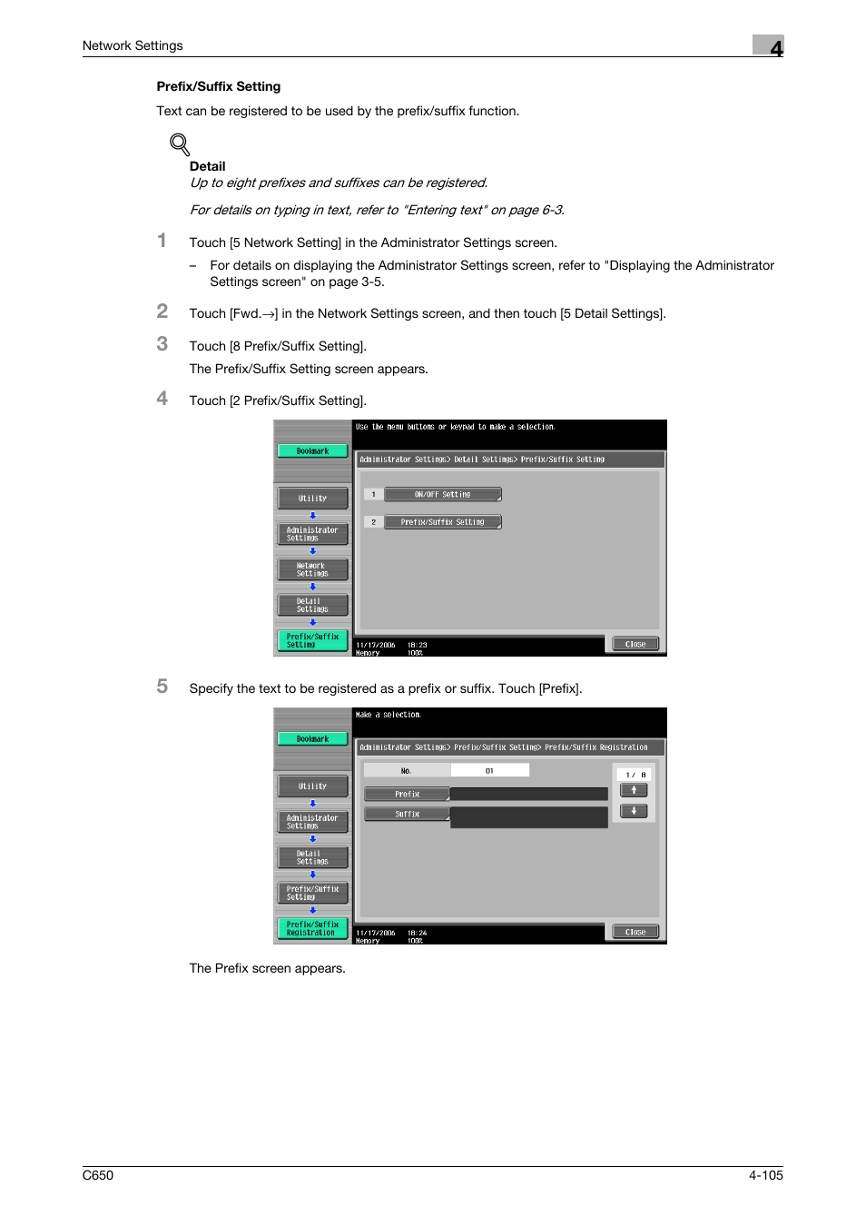 Prefix/suffix setting, Prefix/suffix setting -105 | Konica Minolta bizhub C650 User Manual | Page 285 / 304