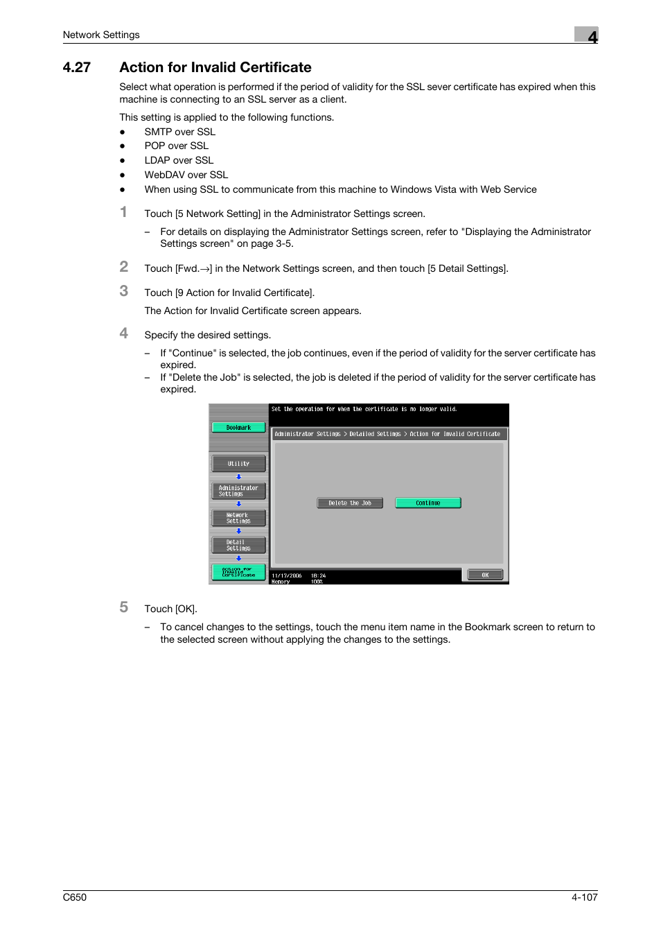 27 action for invalid certificate, Action for invalid certificate -107 | Konica Minolta bizhub C650 User Manual | Page 287 / 304