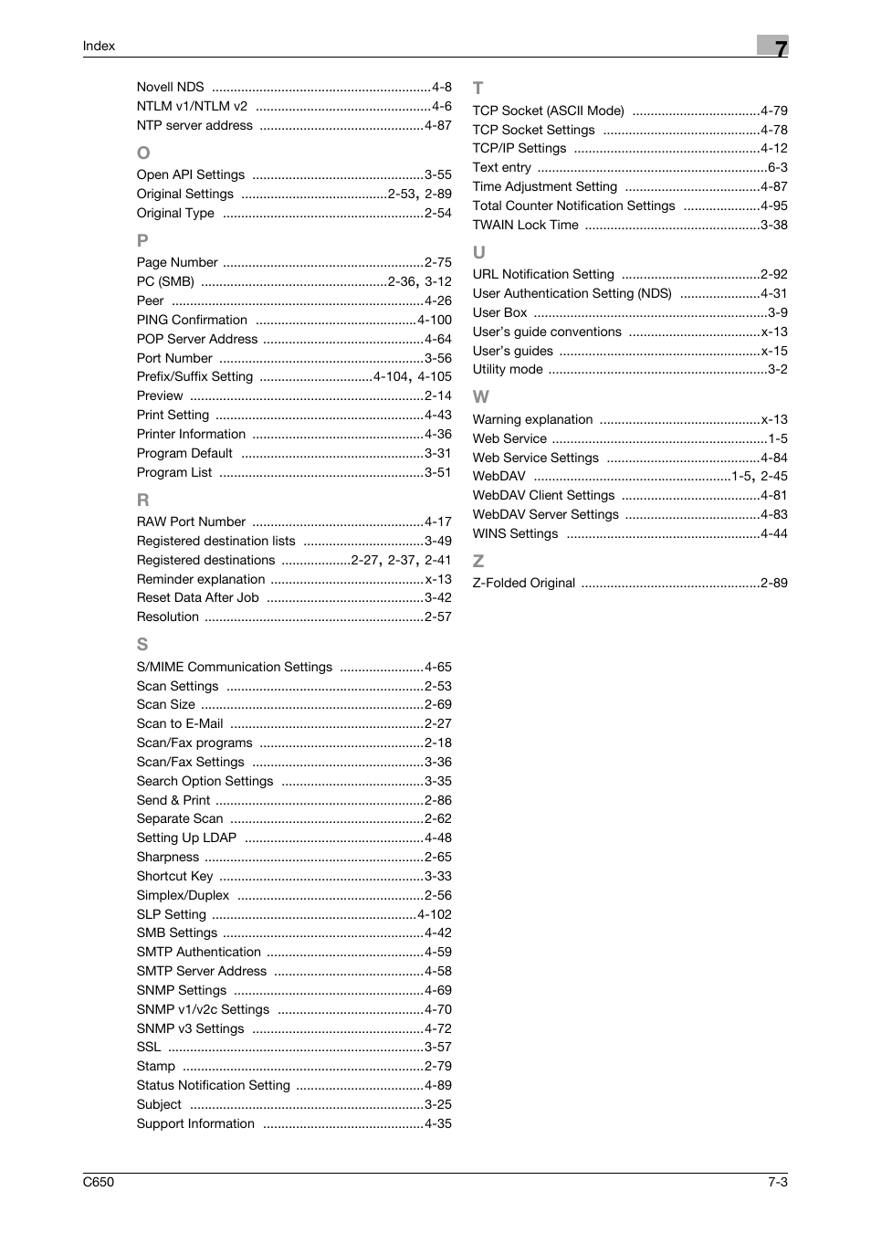 O to z | Konica Minolta bizhub C650 User Manual | Page 303 / 304