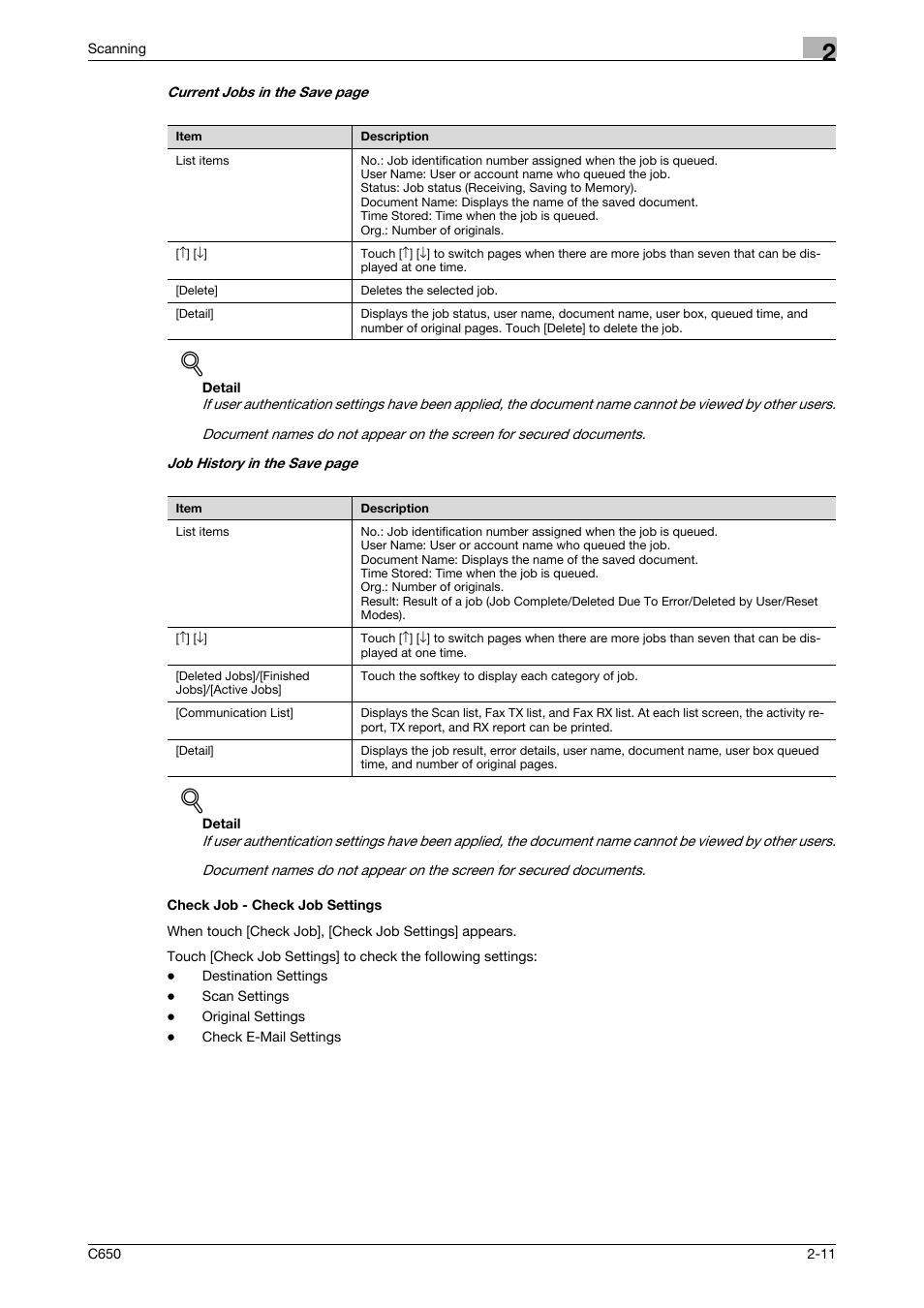 Check job - check job settings, Check job - check job settings -11 | Konica Minolta bizhub C650 User Manual | Page 38 / 304