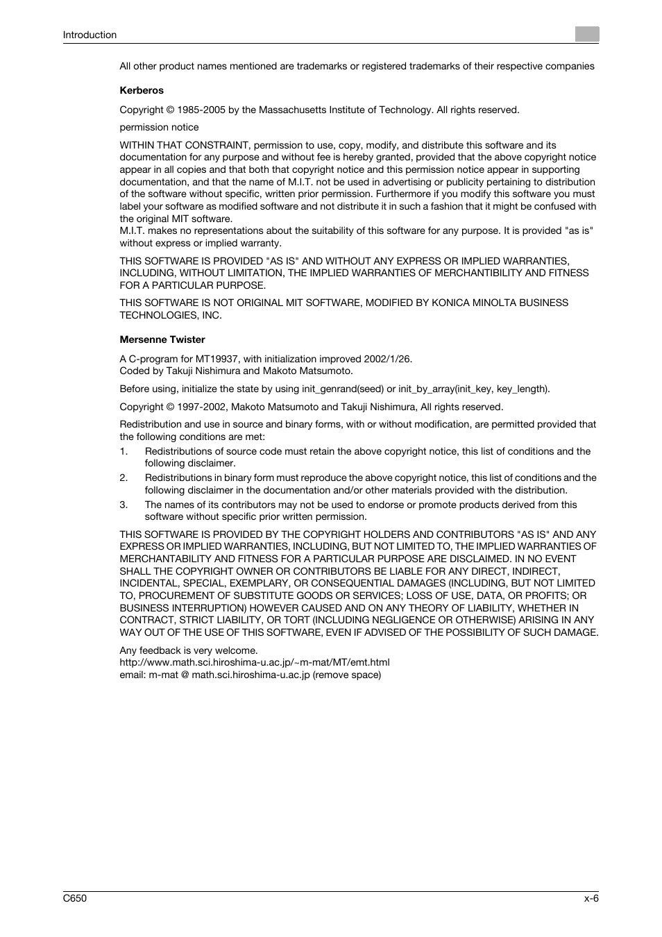 Kerberos, Mersenne twister | Konica Minolta bizhub C650 User Manual | Page 7 / 304