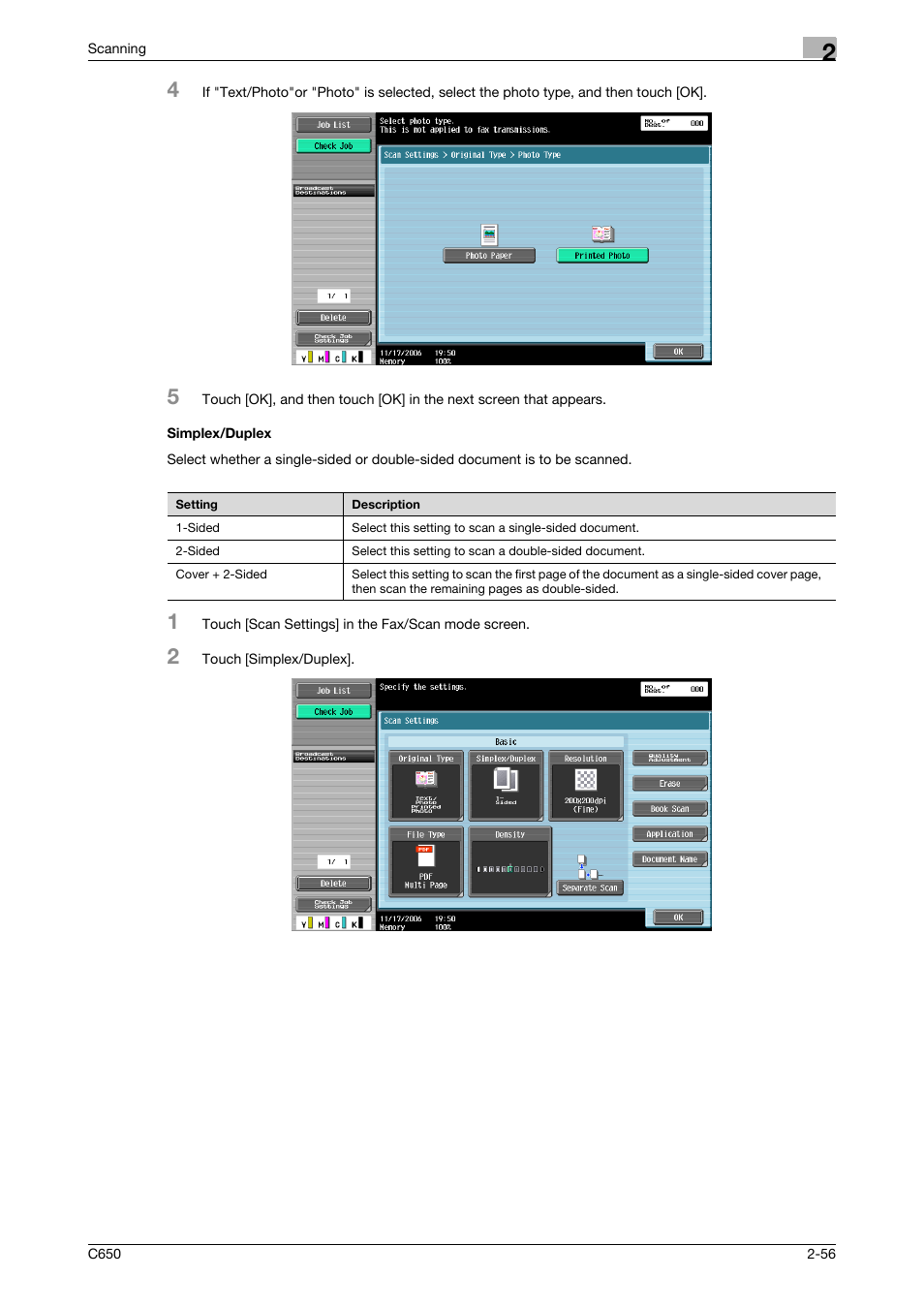 Simplex/duplex, Simplex/duplex -56, P. 2-56 | Konica Minolta bizhub C650 User Manual | Page 83 / 304