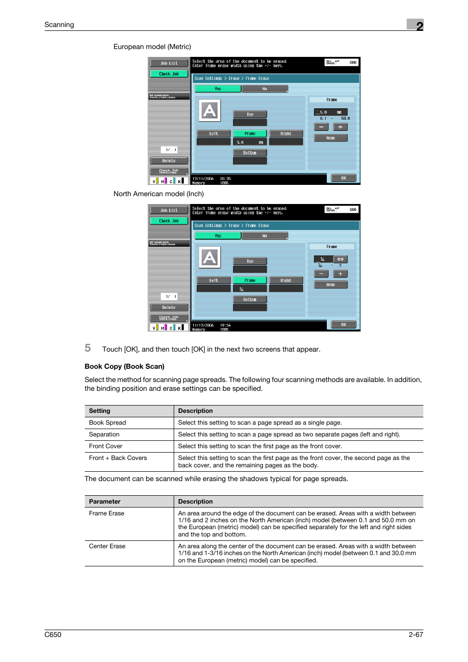 Book copy (book scan), Book copy (book scan) -67, P. 2-67 | Konica Minolta bizhub C650 User Manual | Page 94 / 304