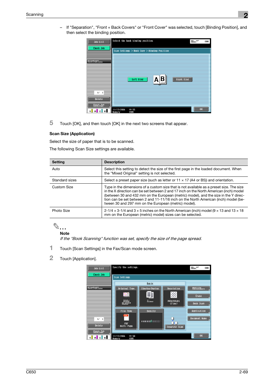 Scan size (application), Scan size (application) -69 | Konica Minolta bizhub C650 User Manual | Page 96 / 304