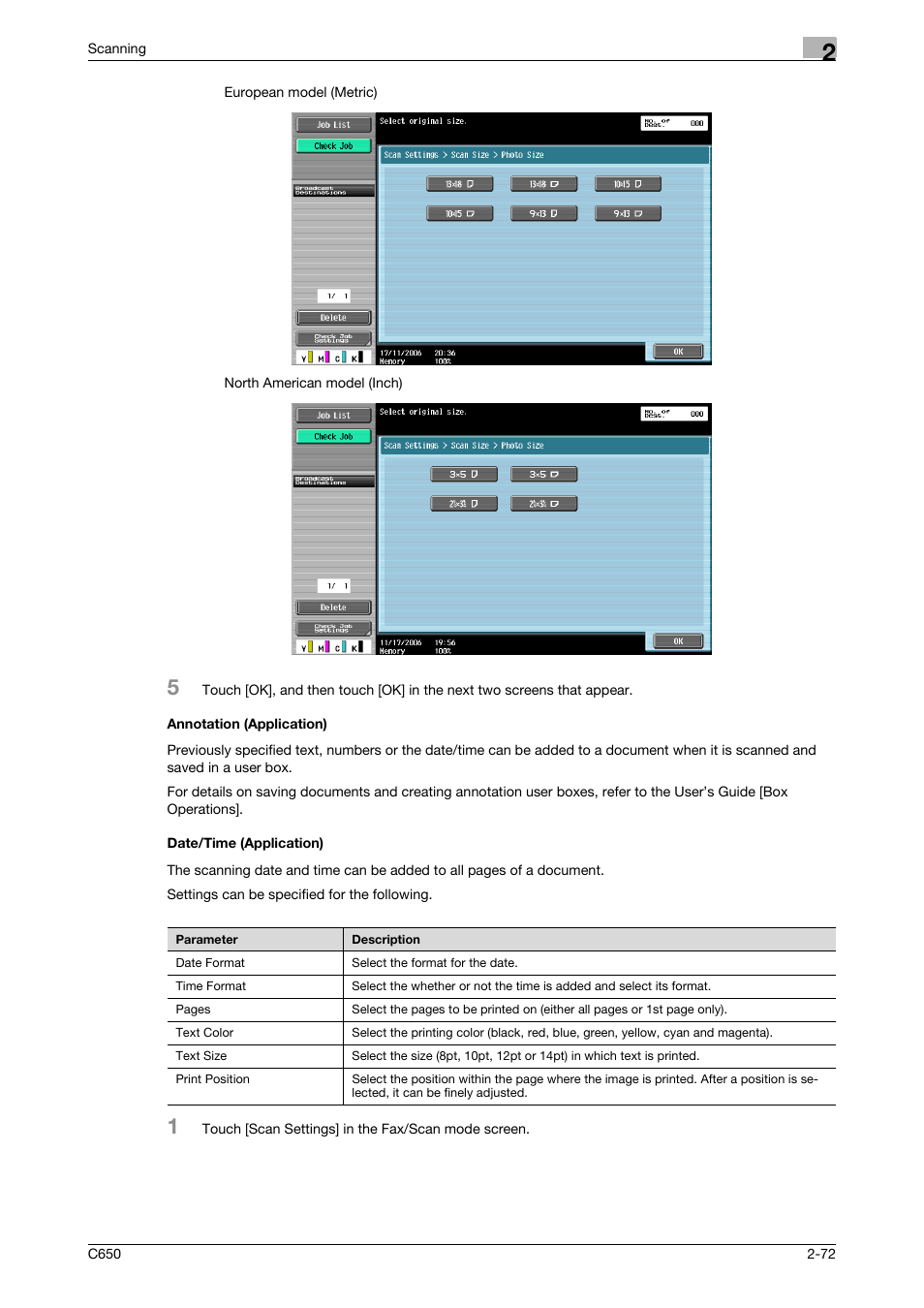 Annotation (application), Date/time (application), P. 2-72 | Konica Minolta bizhub C650 User Manual | Page 99 / 304