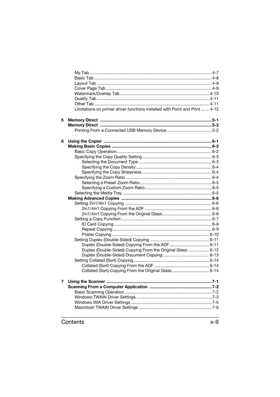 Contents x-9 | Konica Minolta bizhub C25 User Manual | Page 10 / 341