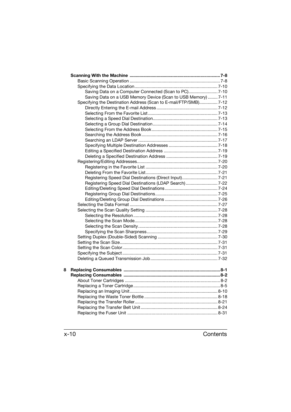 Contents x-10 | Konica Minolta bizhub C25 User Manual | Page 11 / 341