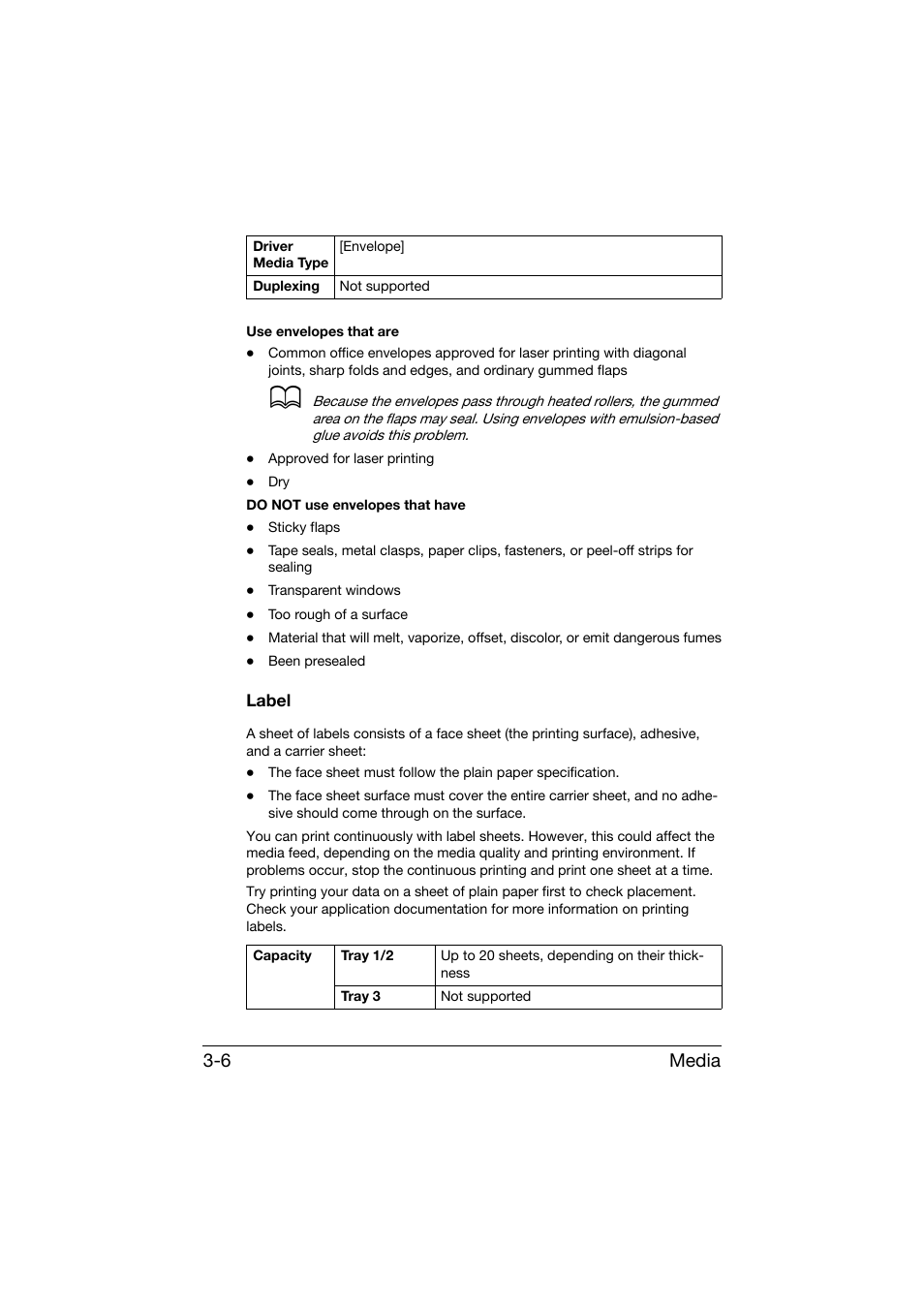 Label, Label -6, Media 3-6 | Konica Minolta bizhub C25 User Manual | Page 119 / 341