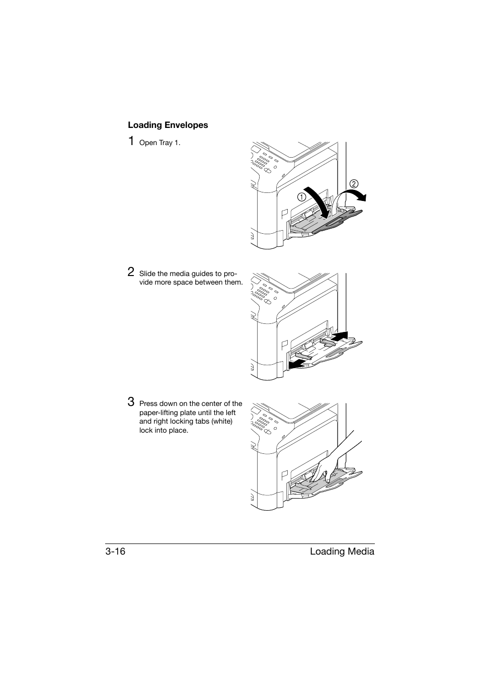 Loading envelopes, Loading envelopes -16 | Konica Minolta bizhub C25 User Manual | Page 129 / 341