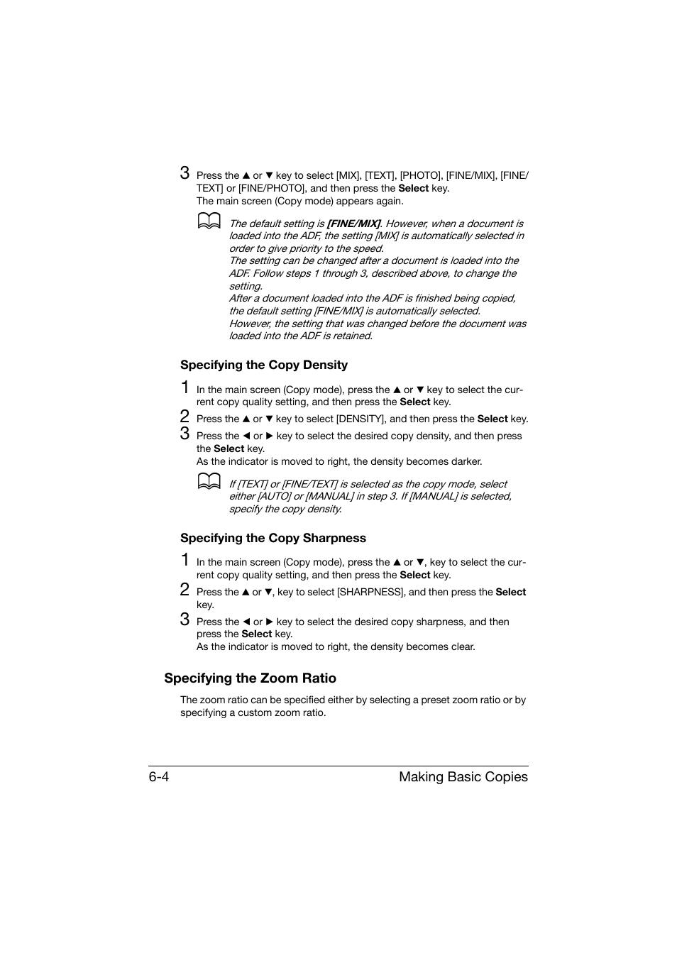 Specifying the copy density, Specifying the copy sharpness, Specifying the zoom ratio | Specifying the zoom ratio -4 | Konica Minolta bizhub C25 User Manual | Page 169 / 341