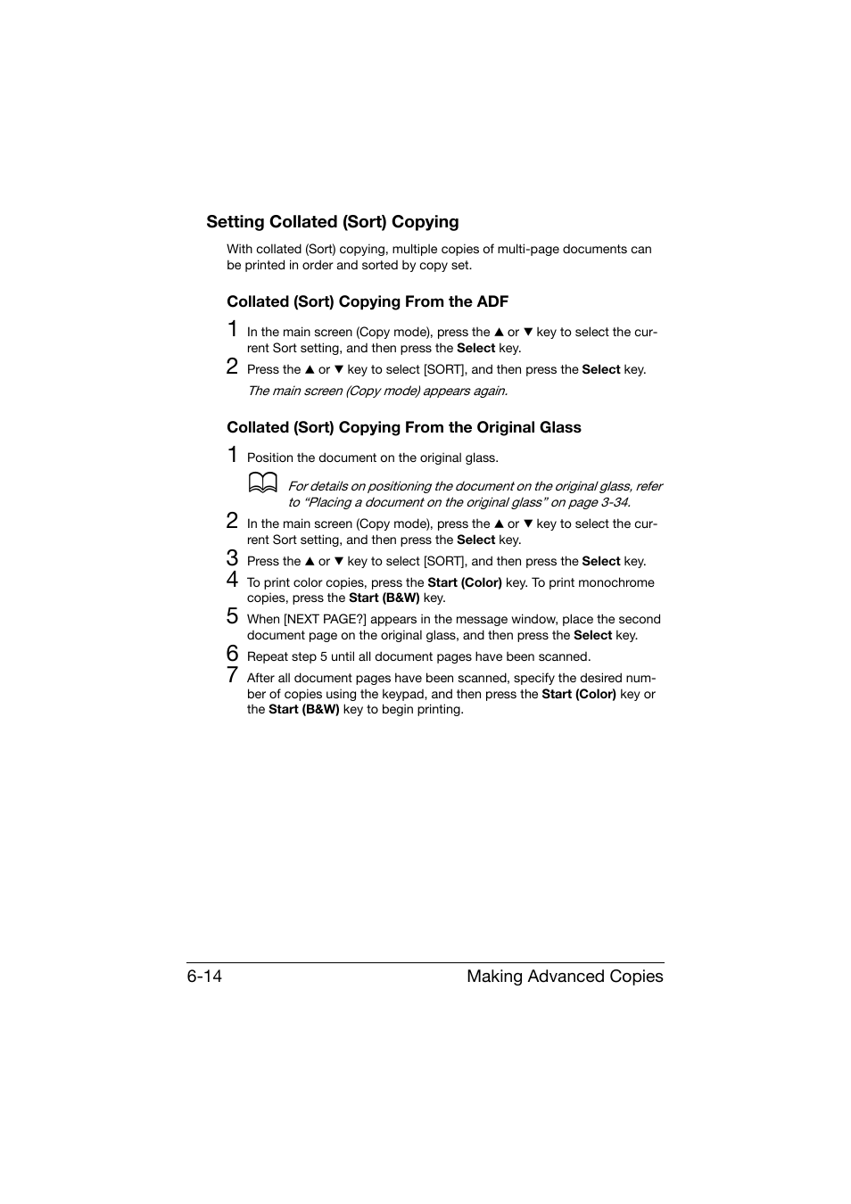 Setting collated (sort) copying, Collated (sort) copying from the adf, Collated (sort) copying from the original glass | Setting collated (sort) copying -14 | Konica Minolta bizhub C25 User Manual | Page 179 / 341