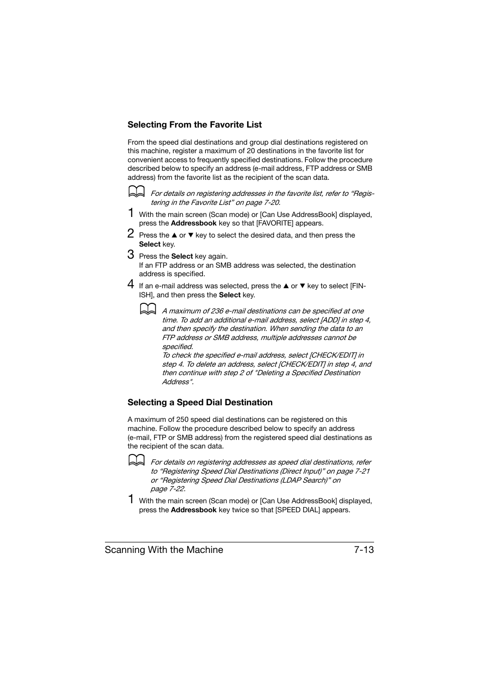 Selecting from the favorite list, Selecting a speed dial destination | Konica Minolta bizhub C25 User Manual | Page 192 / 341