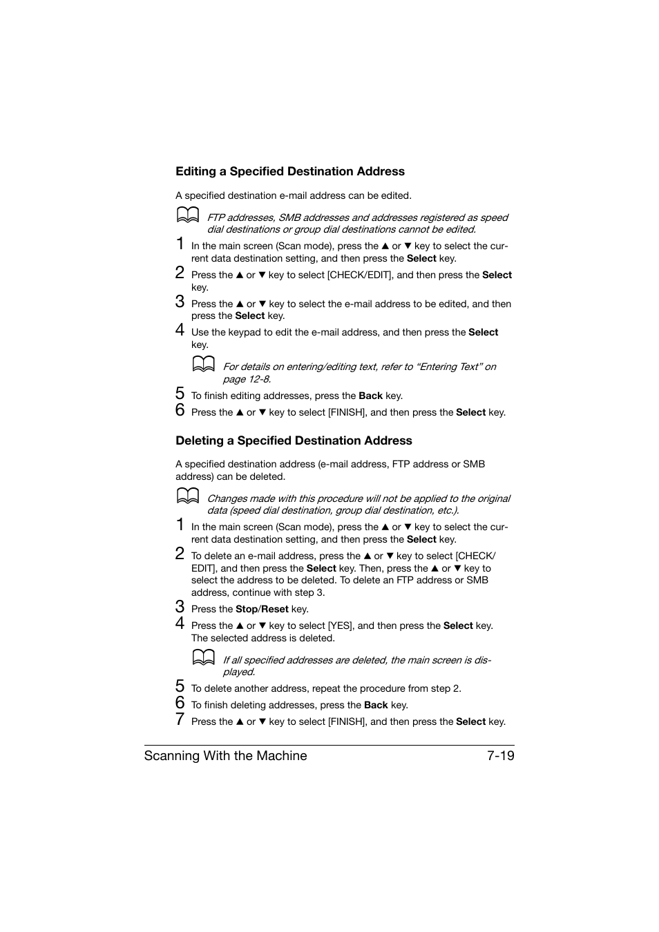 Editing a specified destination address, Deleting a specified destination address | Konica Minolta bizhub C25 User Manual | Page 198 / 341