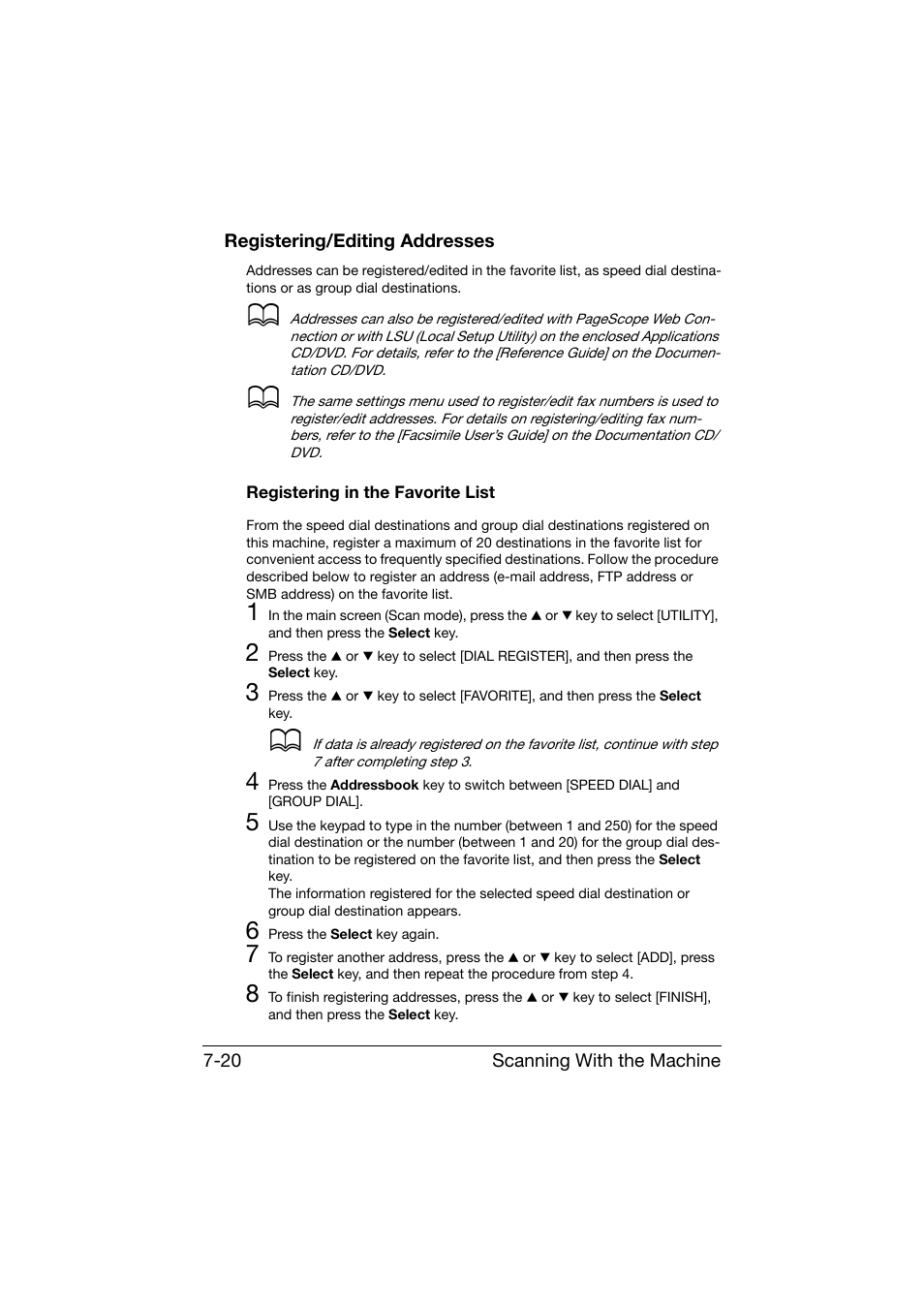 Registering/editing addresses, Registering in the favorite list, Registering/editing addresses -20 | Registering in the favorite list -20 | Konica Minolta bizhub C25 User Manual | Page 199 / 341