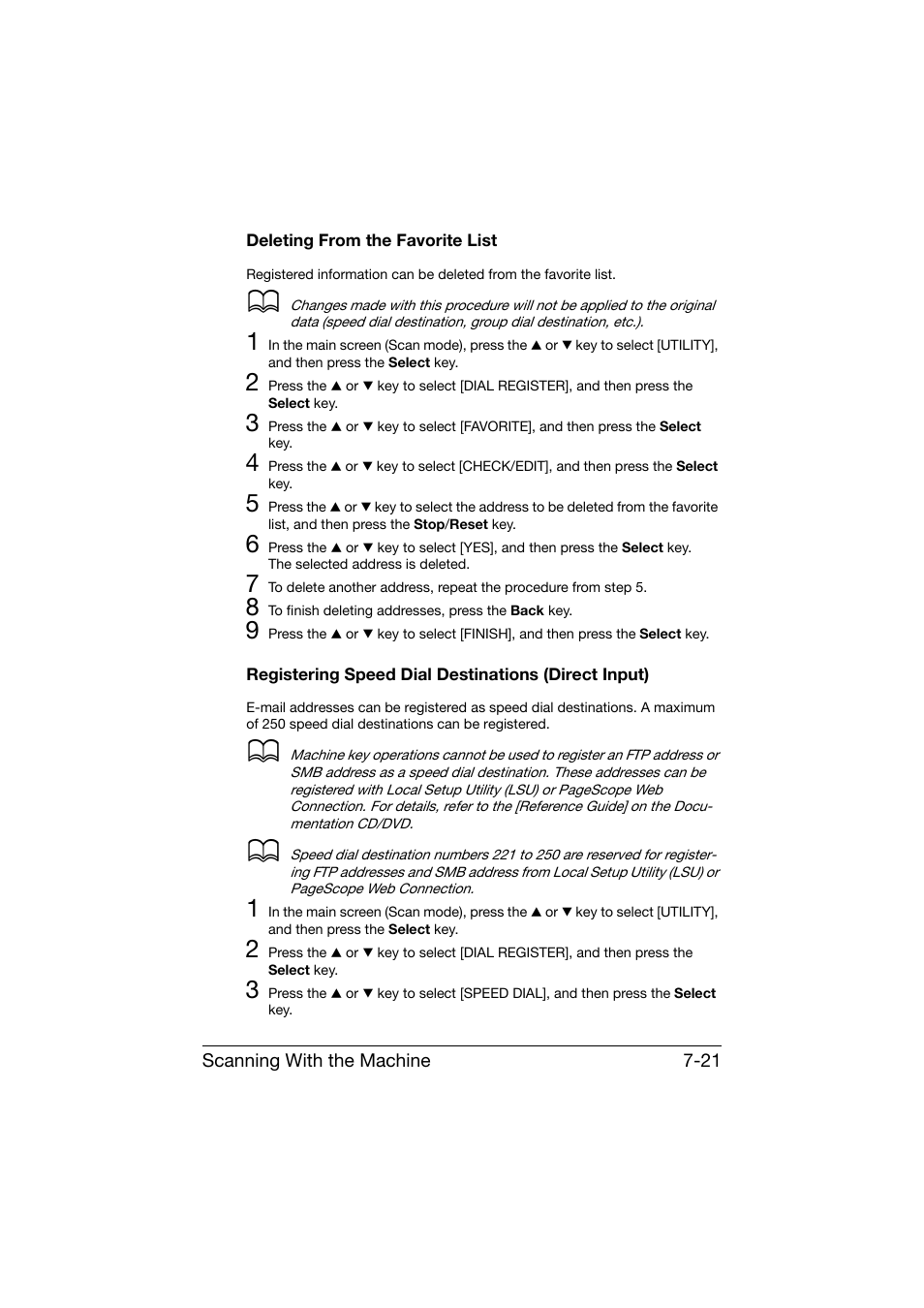 Deleting from the favorite list, Registering speed dial destinations (direct input) | Konica Minolta bizhub C25 User Manual | Page 200 / 341