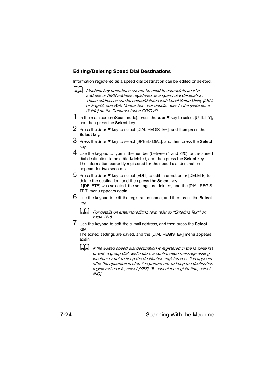 Editing/deleting speed dial destinations, Editing/deleting speed dial destinations -24 | Konica Minolta bizhub C25 User Manual | Page 203 / 341