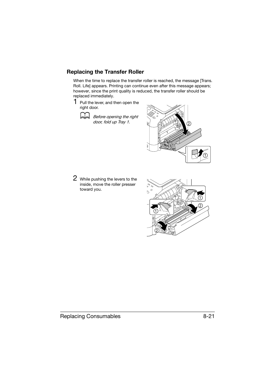 Replacing the transfer roller, Replacing the transfer roller -21 | Konica Minolta bizhub C25 User Manual | Page 232 / 341