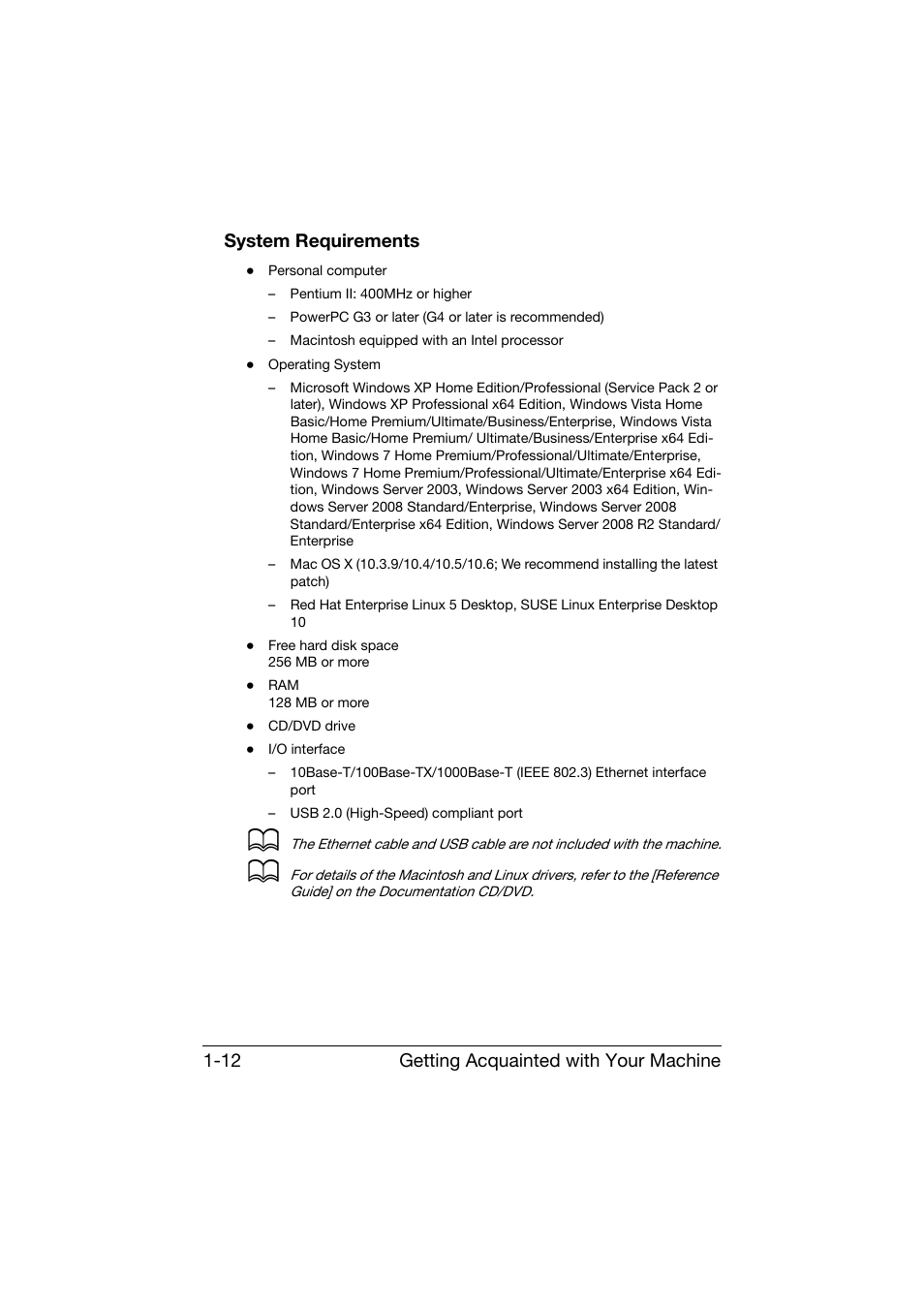 System requirements, System requirements -12 | Konica Minolta bizhub C25 User Manual | Page 25 / 341