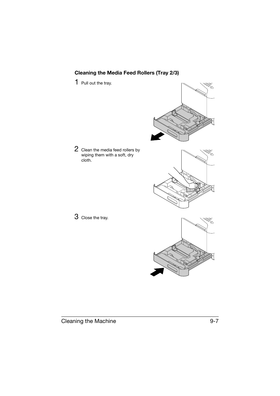 Cleaning the media feed rollers (tray 2/3), Cleaning the media feed rollers (tray 2/3) -7 | Konica Minolta bizhub C25 User Manual | Page 254 / 341