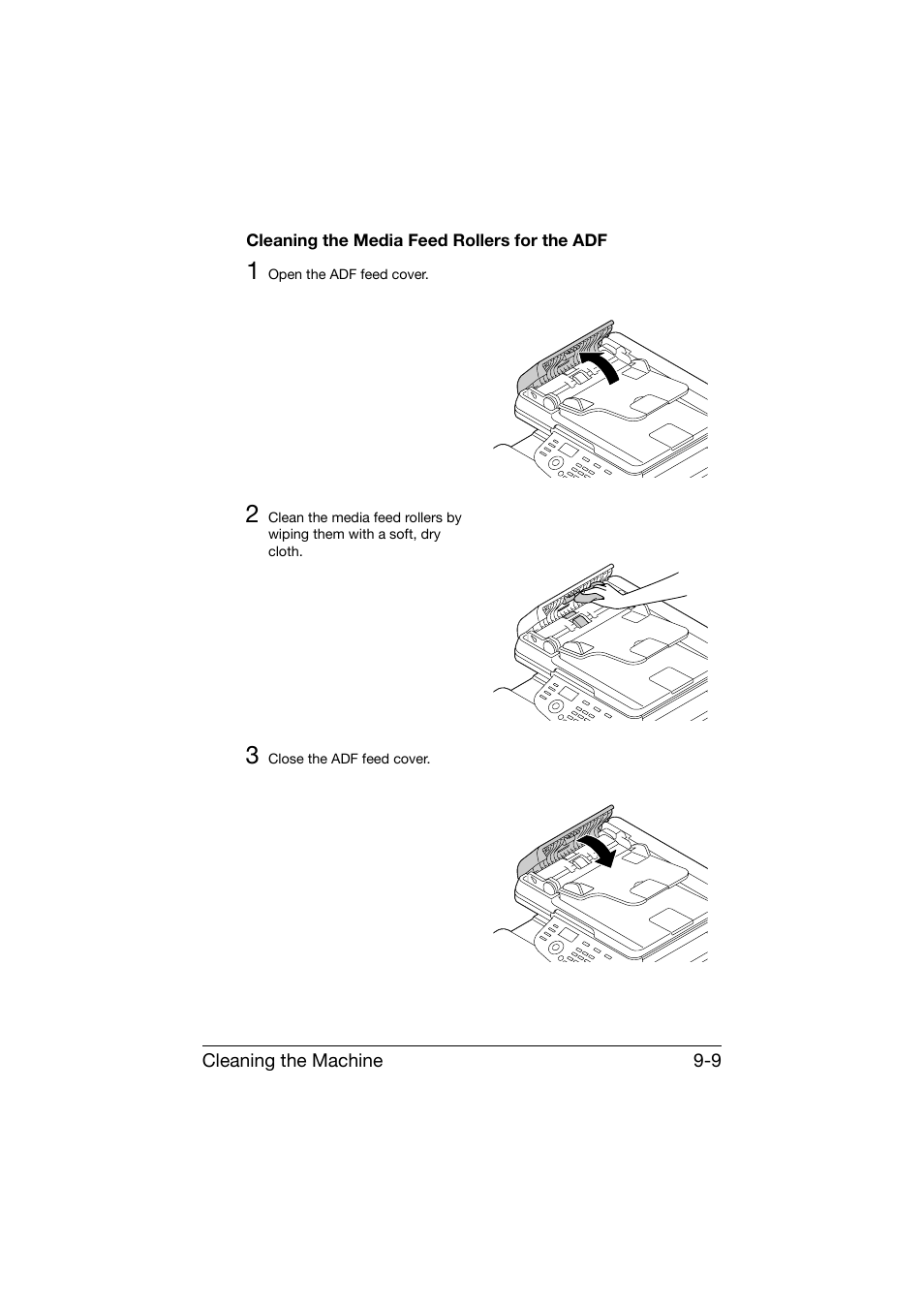 Cleaning the media feed rollers for the adf, Cleaning the media feed rollers for the adf -9 | Konica Minolta bizhub C25 User Manual | Page 256 / 341