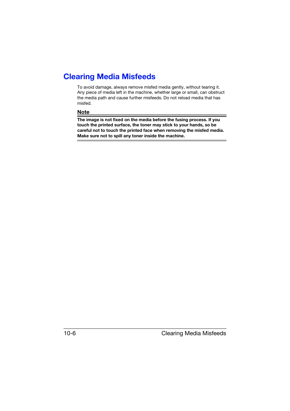 Clearing media misfeeds, Clearing media misfeeds -6 | Konica Minolta bizhub C25 User Manual | Page 267 / 341