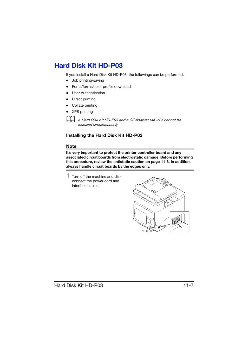 Hard disk kit hd-p03, Installing the hard disk kit hd-p03, Hard disk kit hd-p03 -7 | Installing the hard disk kit hd-p03 -7 | Konica Minolta bizhub C25 User Manual | Page 316 / 341