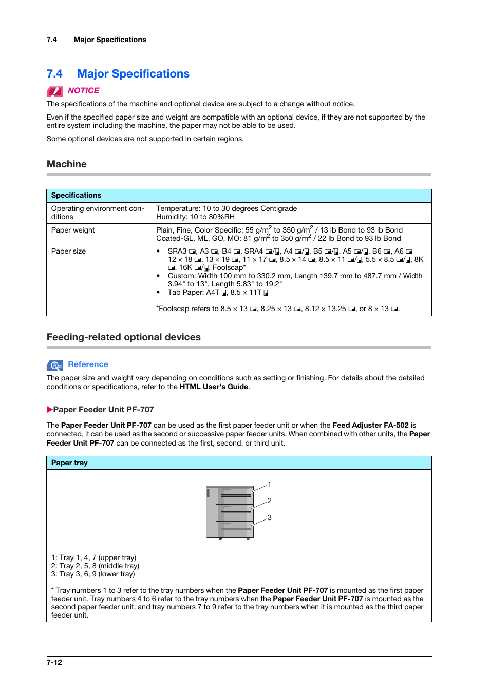 4 major specifications, Machine, Feeding-related optional devices | Paper feeder unit pf-707, Major specifications -12, Machine -12, Feeding-related optional devices -12, Paper feeder unit pf-707 -12, Machine feeding-related optional devices | Konica Minolta IC-308 User Manual | Page 100 / 119