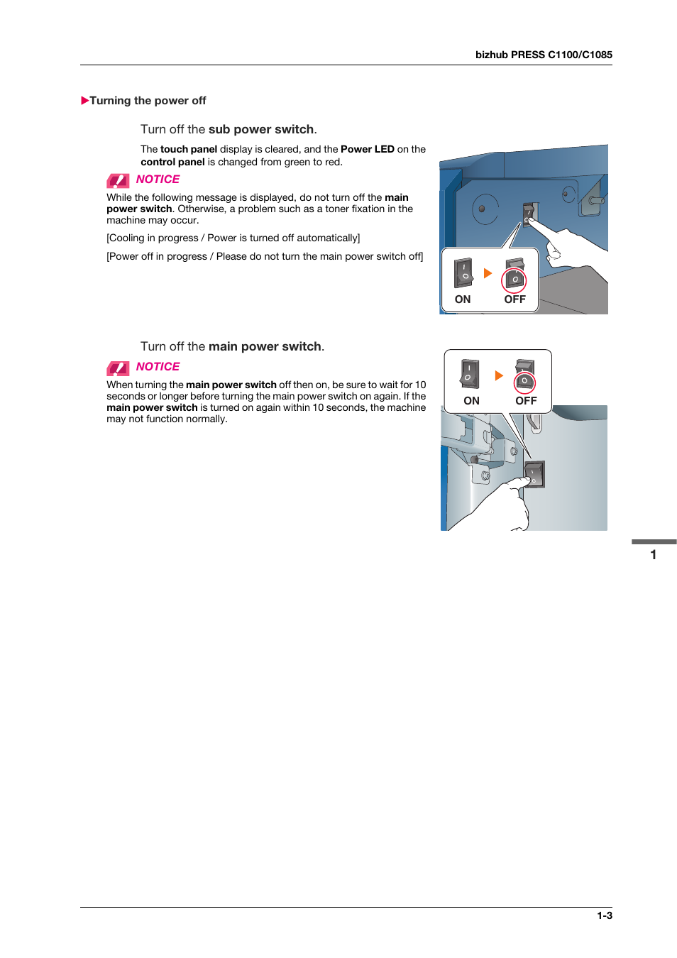 Turning the power off, Turning the power off -3 | Konica Minolta IC-308 User Manual | Page 13 / 119