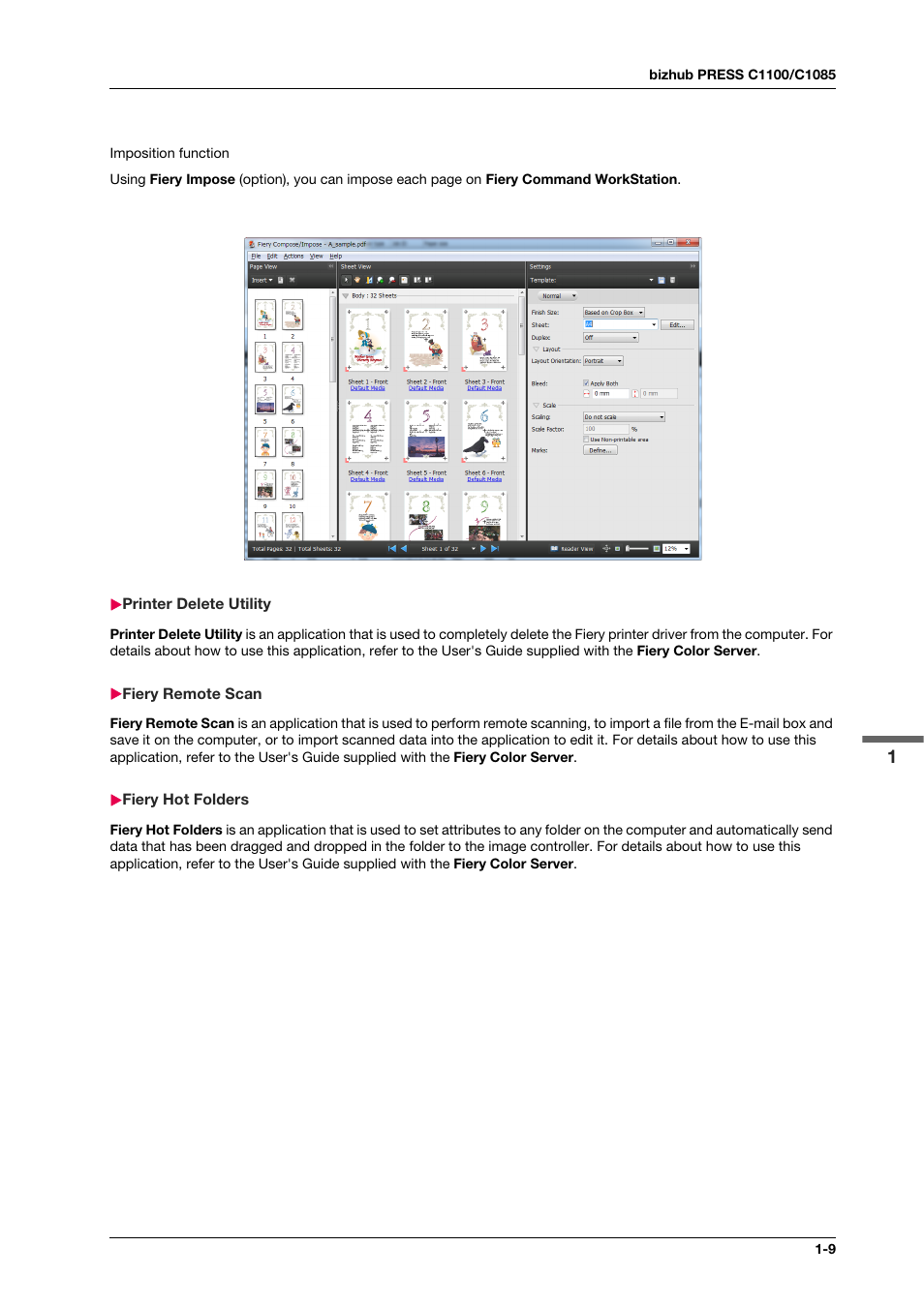 Printer delete utility, Fiery remote scan, Fiery hot folders | Konica Minolta IC-308 User Manual | Page 19 / 119