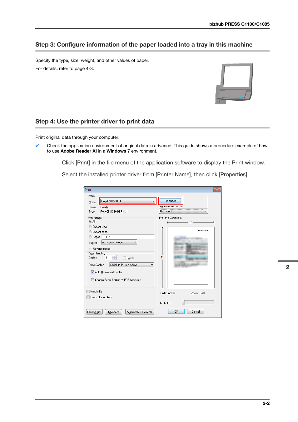 Step 4: use the printer driver to print data, Step 4: use the printer driver to print data -2 | Konica Minolta IC-308 User Manual | Page 21 / 119