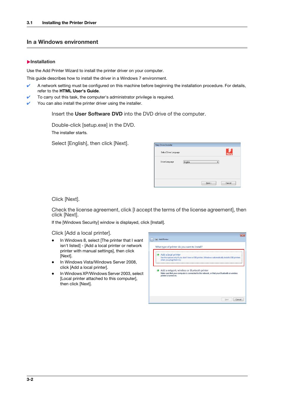 In a windows environment, Installation, In a windows environment -2 | Installation -2 | Konica Minolta IC-308 User Manual | Page 24 / 119