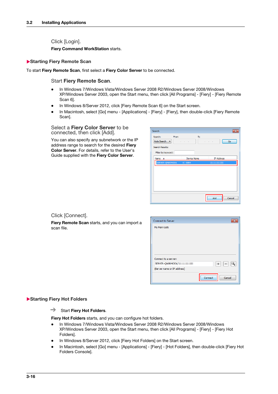 Starting fiery remote scan, Starting fiery hot folders | Konica Minolta IC-308 User Manual | Page 38 / 119