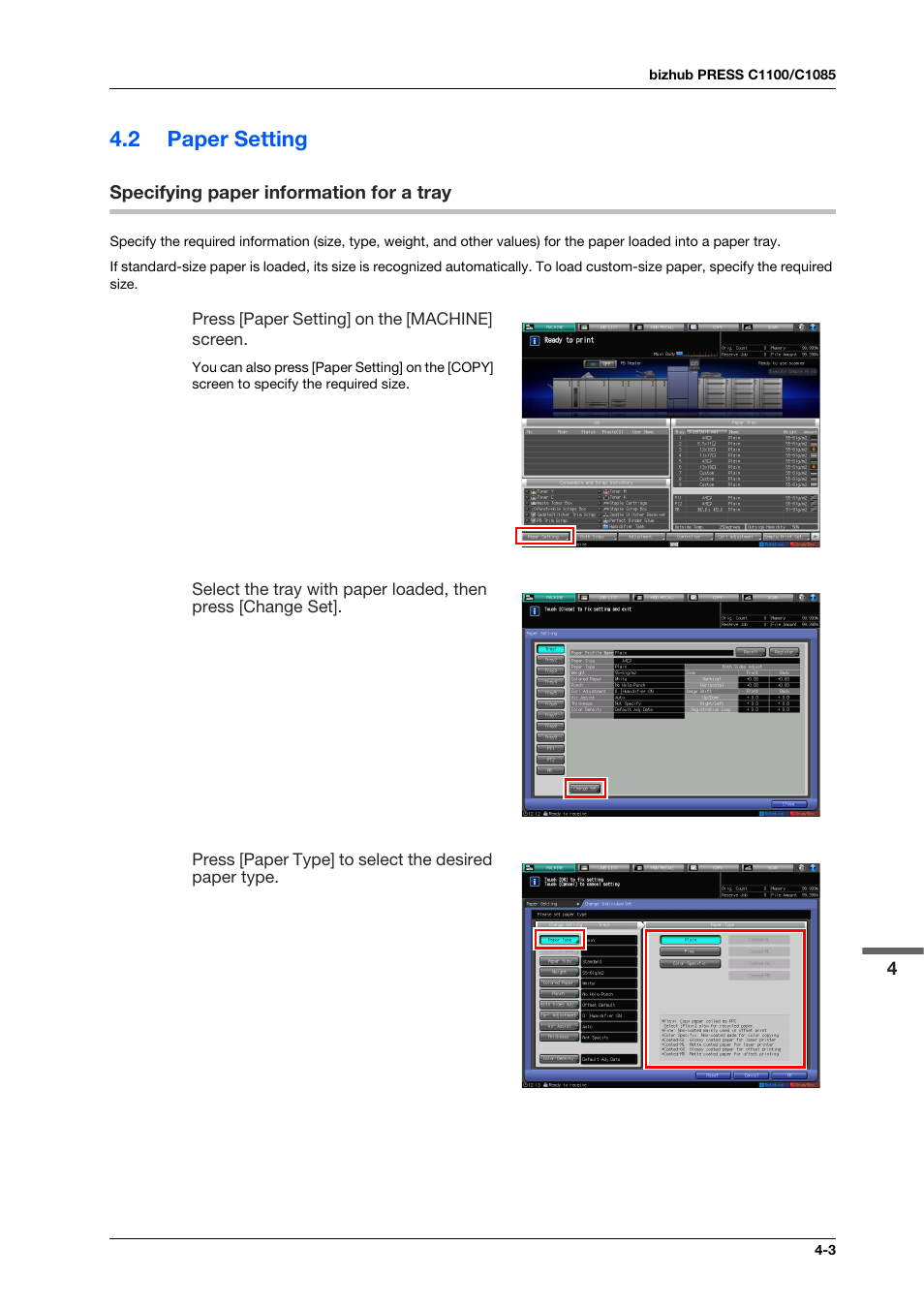 2 paper setting, Specifying paper information for a tray, Paper setting -3 | Specifying paper information for a tray -3 | Konica Minolta IC-308 User Manual | Page 41 / 119