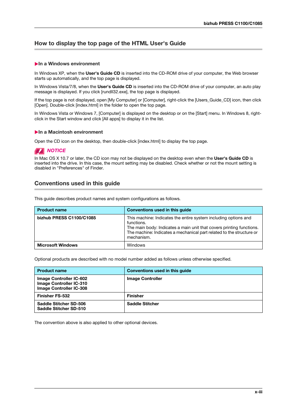 In a windows environment, In a macintosh environment, Conventions used in this guide | Konica Minolta IC-308 User Manual | Page 5 / 119